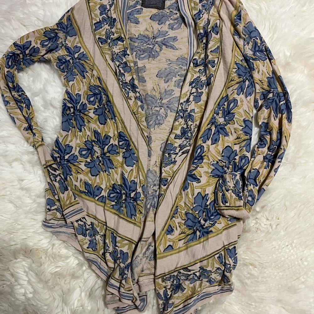 Anthropologie Guinevere Blue Floral Cardigan
